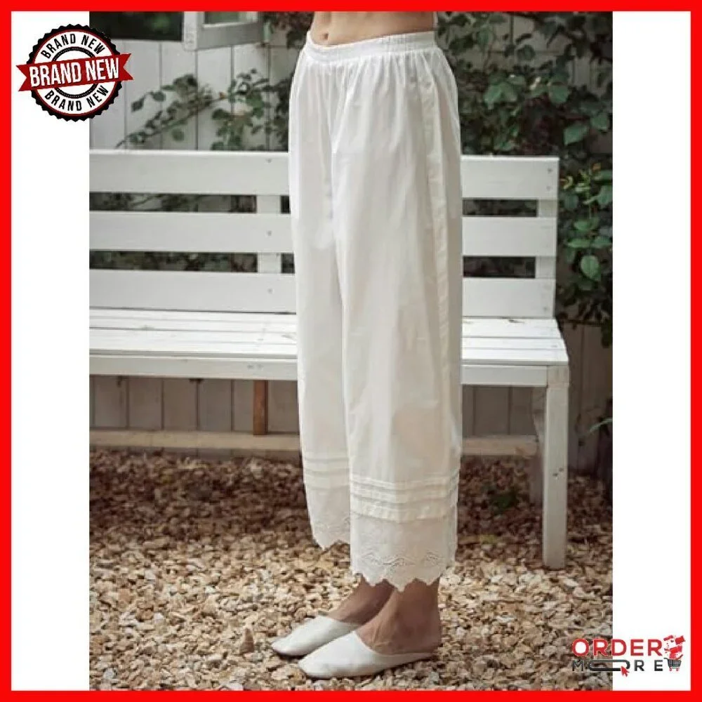 Cotton Pettipants with Pockets Horizontal Pleating Lace Trim Half Slip